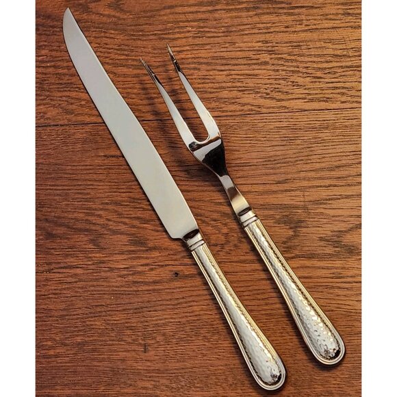 REED BARTON Stainless 18/10 Old English Antique Hammered Carving Set Knife Fork - Picture 3 of 5